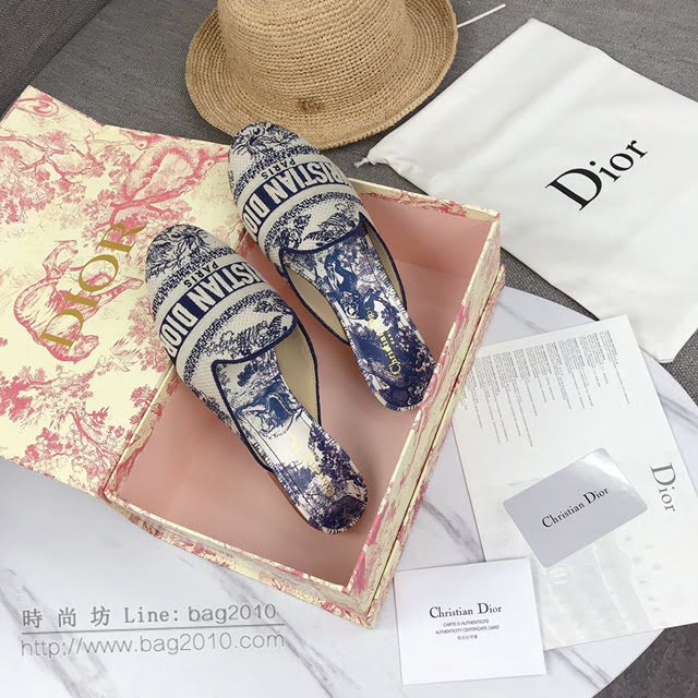 DIOR女鞋 迪奧BABY-D圓頭拖鞋 Dior帆布電腦刺繡平底鞋  naq1350